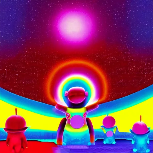 Image similar to teletubbies Tame Impala album cover art