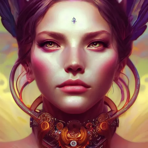 Image similar to perfectly - centered portrait of demon goddess, beautiful, gorgeous, cute, amazing, highly detailed, professional digital painting, unreal engine 5, photorealism, hd quality, 8 k resolution, cinema 4 d, 3 d, cinematic, art by artgerm and greg rutkowski and alphonse mucha and loish and wlop