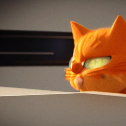 Image similar to hyperrealistic dslr film still of andrew garfield disguised as jim davis garfield cartoon cat, stunning 8 k octane comprehensive 3 d render, inspired by istvan sandorfi & greg rutkowski & unreal engine, perfect symmetry, dim volumetric cinematic lighting, extremely hyper - detailed, incredibly real lifelike attributes & flesh texture, intricate, masterpiece, artstation, stunning