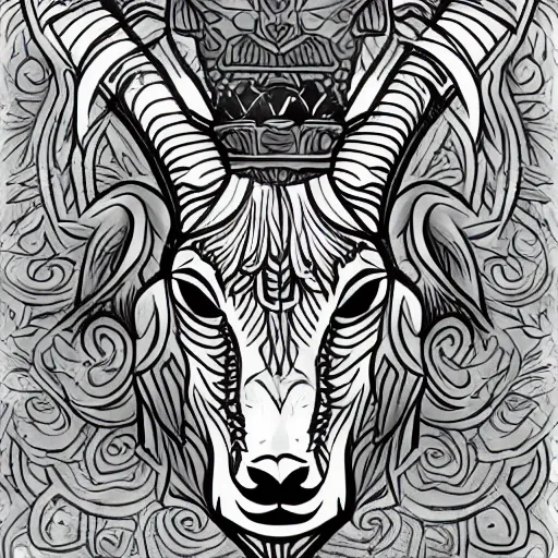 Prompt: a detailed tattoo outline of a goat !with a churro in its mouth!, 4k, illustration, sharp focus