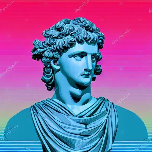 Roman statue in vaporwave style, geometric vector, Stable Diffusion