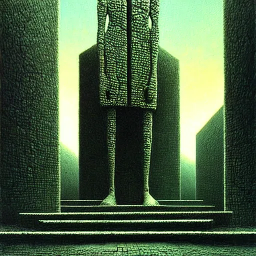 Image similar to highly detailed dystopian surreal painting of eerie statues and buildings by zdzisław beksinski