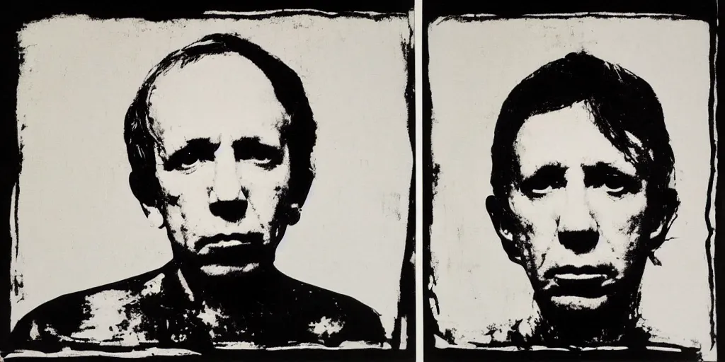 Prompt: rock musician Robin Trower portrait painted by Andy Warhol,