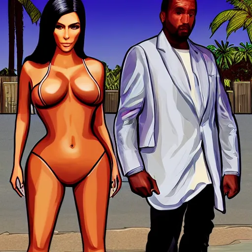 Image similar to videogame cover of gta 6 miami kim kardashian and george floyd accurate eyes