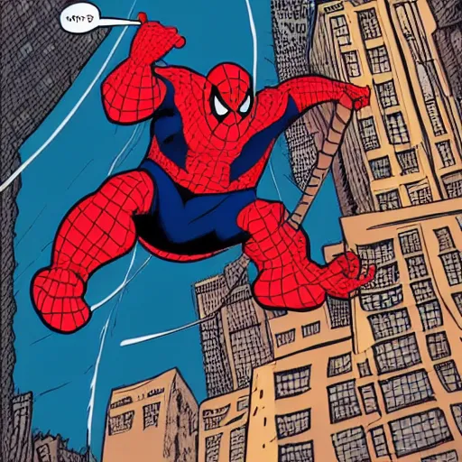Prompt: morbidly obese spiderman, swinging through the city, fighting the demon of stress eating