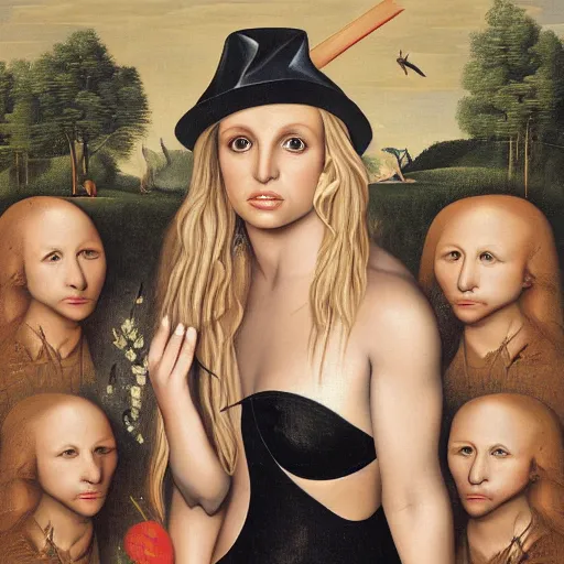 Prompt: A portrait of britney spears in the style of hieronymous bosch, surreal oil painting, high quality version 4k