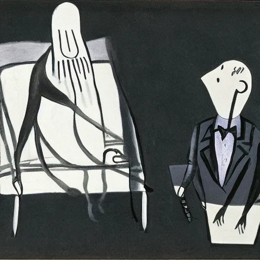 Image similar to A character by Charles Addams and Milton Avery