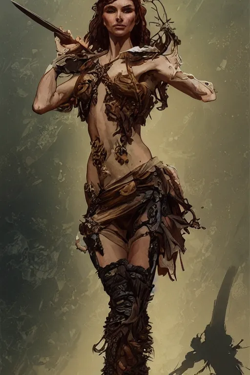 Image similar to a full body portrait of a beautiful post apocalyptic offworld desert savage rogue in ballet pose by the emerald oasis pools, intricate, elegant, highly detailed, digital painting, artstation, concept art, smooth, sharp focus, illustration, art by krenz cushart and artem demura and alphonse mucha