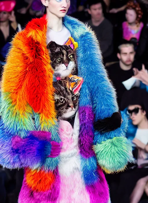 Image similar to hyperrealistic and heavy detailed balenciaga runway show of show of cats by lisa frank, leica sl 2 5 0 mm, vivid color, high quality, high textured, real life