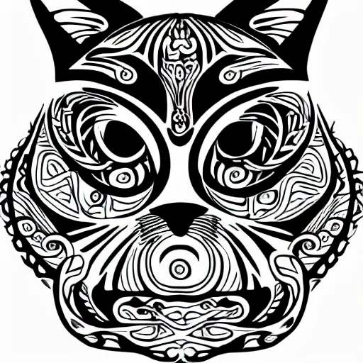 Image similar to tattoo sketch of a one - eyed cat, on a canva, blackwork, ornamental, line art, vector,