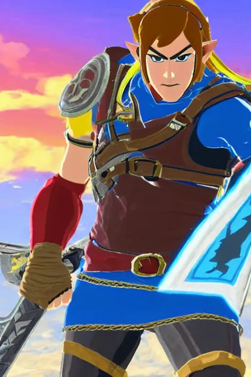 Image similar to in game footage of captain falcon from the legend of zelda breath of the wild, breath of the wild art style.