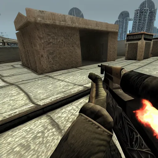 Prompt: counter strike 1. 6 screenshot, dubai city