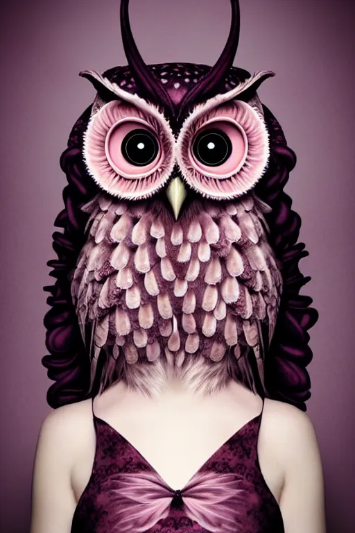 Image similar to dusty rose owl with tentacles tipped in black, flowerpunk, by natalie shau