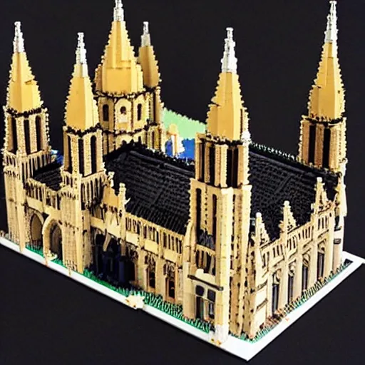 Prompt: notre dame made of lego
