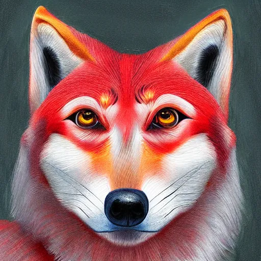 Image similar to zoomorphic a red face wolf, pepe the frog like face, digital painting, ultra sharp, by gary cook