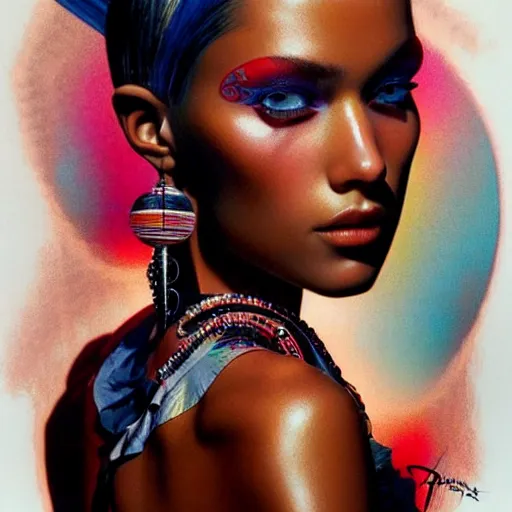 Image similar to fashion editorial campaign by drew struzan, highly detailed