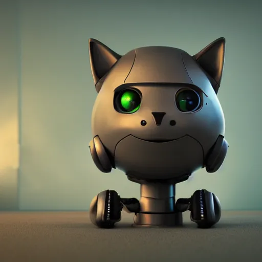Prompt: cute sci - fi robot kitty, hard surface 3 d, pixar, 8 k, octane render