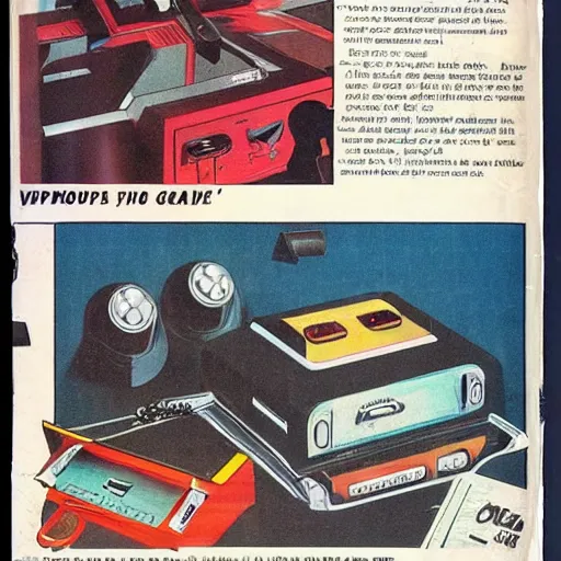 Prompt: a video game console imagined in a 6 0 s sci - fi magazine