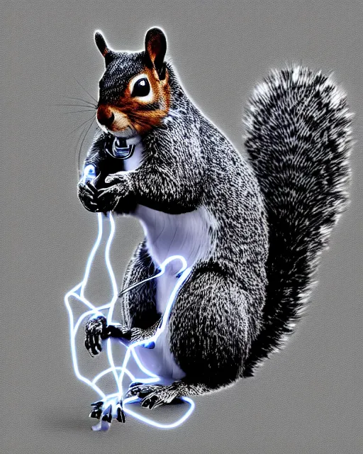 Image similar to a cybertronic squirrel terminator, leds, high detail, sharp, studio, digital art