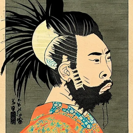 Prompt: ODB rapping, portrait, style of ancient text, hokusai