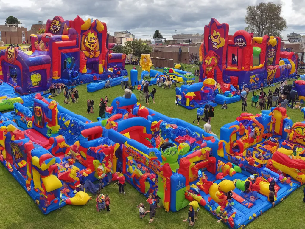 Image similar to huge death metal bouncy castle, highly detailed photo