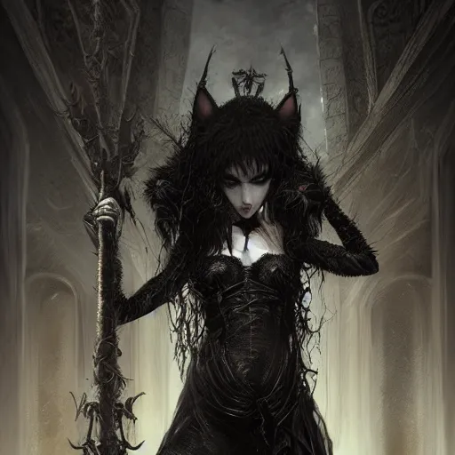 Prompt: gothic kitten, darkwave, darksynth, portrait, sharp, digital matte painting, art by luis royo, greg rutkowski, wlop, dramatic lighting, trending on artstation