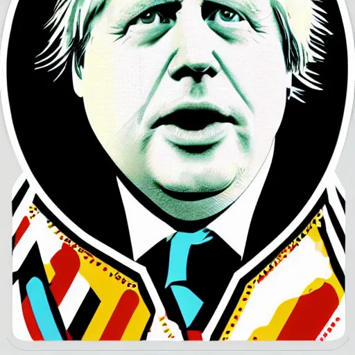 Image similar to individual boris johnson portrait fallout 7 6 retro futurist illustration art by butcher billy, sticker, colorful, illustration, highly detailed, simple, smooth and clean vector curves, no jagged lines, vector art, smooth andy warhol style - 8 7 0