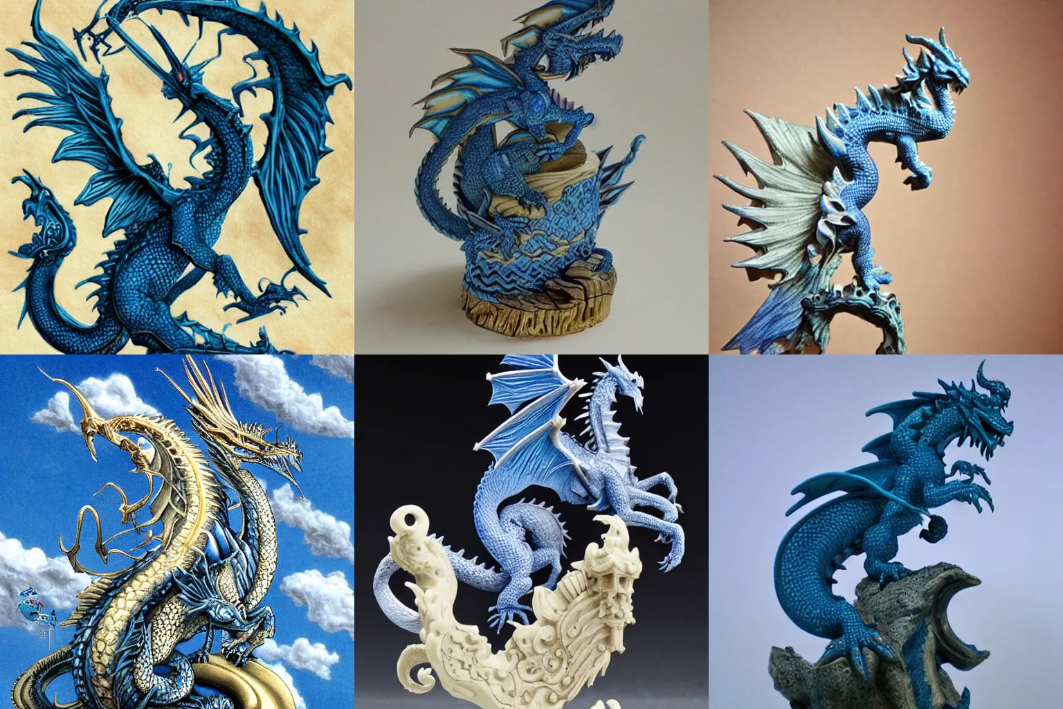 Prompt: azure dragon on top of ivory tower, fantasy, highly detailed, intricate, ephemeral