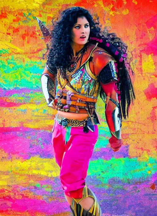 Image similar to a warrior princess in colorful clothing