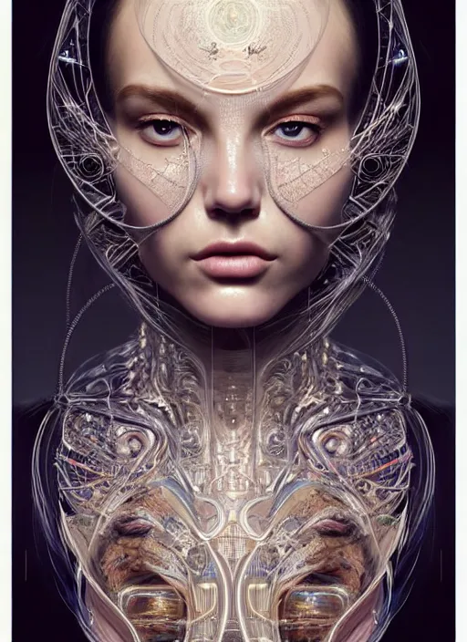 Image similar to a highly detailed photo of very intricate female face full - length portrait, futurism, rococo cyber tattoos lighting, detailed futuristic fibonacci jewelry, profile posing, hyper photorealistic, crispy quality, digital photography, trending in pinterest, cinematic, 4 k ultra hd, art by pascal blanche, art by greg rutkowski, art by artgerm,