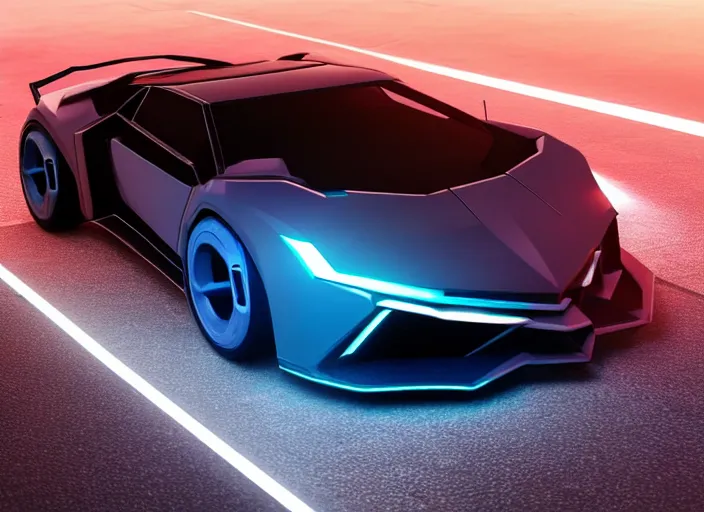 Image similar to cyberpunk lamborghini concept inspired car, futuristic look, highly detailed body, aerodynamic body, photorealistic camera shot, bright studio setting, studio lighting, crisp quality and light reflections, unreal engine 5 quality render