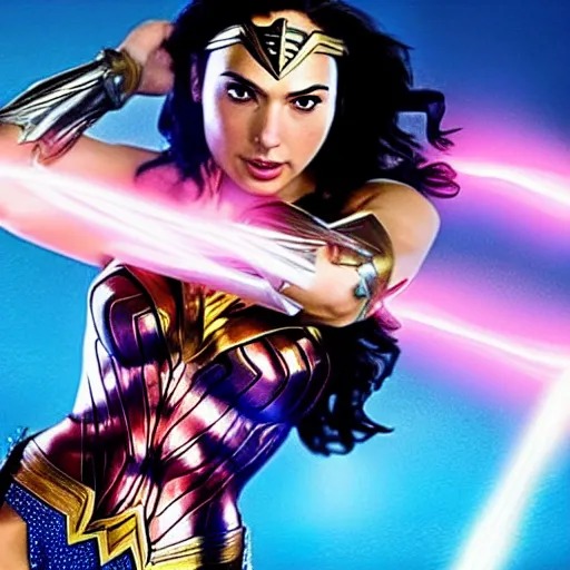 Image similar to Gal Gadot as Wonder Woman, Anime, action shot