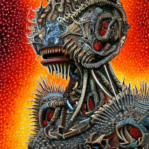 Image similar to Hyper detailed painting of a horrid eyeless fractal mechanical abomination covered in endless teeth as it devoures stars.