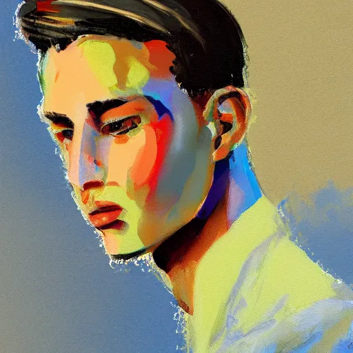 Prompt: handsome young man model limited palette painting