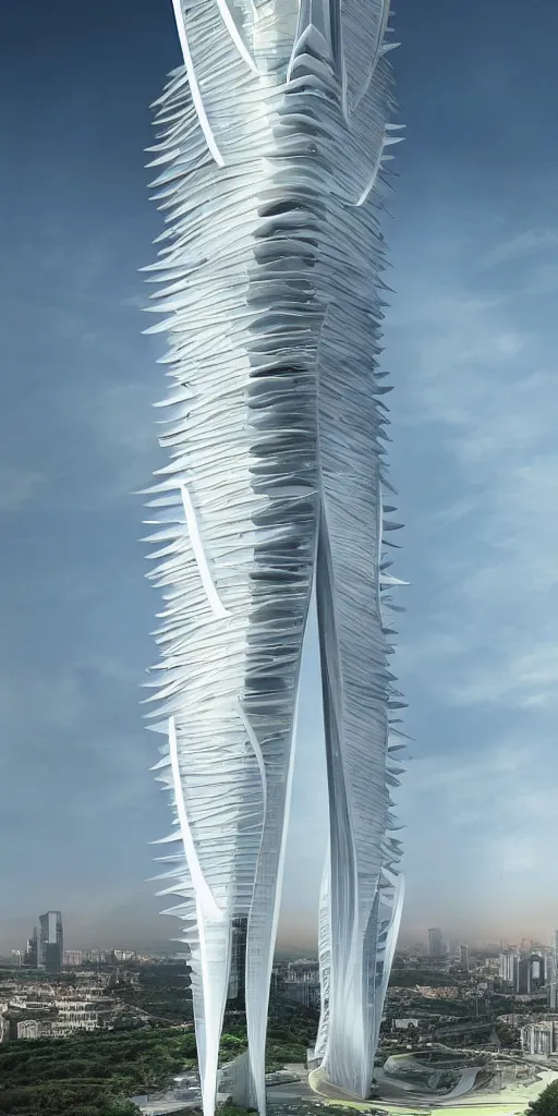 Prompt: epic futuristic tower, highly detailed, realistic, by zaha hadid