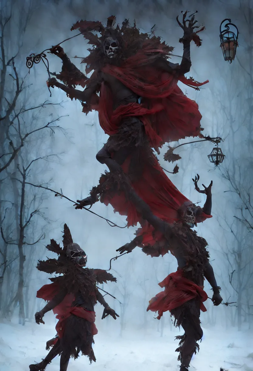 Image similar to spooky slavic carnival figure chasing away the winter. extremely high fidelity, 8 k, super resolution, cinematic view, super resolution, epic, hyperdetailed, digital painting, artstation, concept art, smooth, sharp focus, octane render, dramatic lighting, art by artgerm and greg rutkowski and alphonse mucha and wlop