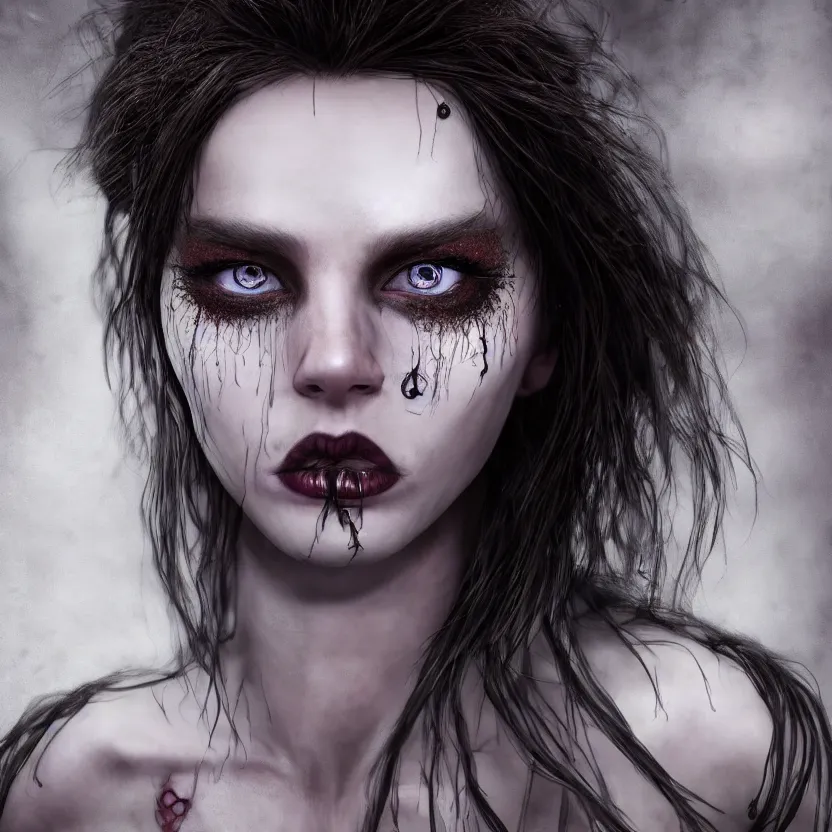 Image similar to single faced portrait of enchanting femenine witch, hyper attractive, seductive, very complex, hyper - maximalist, overdetailed, legendary cinematic, darkfantasy, archetype with timeless beauty breathtaking eyes, highly intricate, realism, perspicious detail, silent hill aesthetic, photorealistic, lifelike, dslr 8 k, unbeatable coherency, octane render