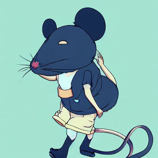 Image similar to in the style of studio ghibli, anthropomorphic mouse, female, wearing denim shorts and tank top, detailed, intricate, aesthetic, artistic, ambient occlusion, volumetric light effect, 8 k resolution