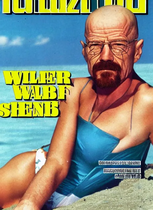 Prompt: Walter White on the cover of Swimsuit Illustrated (1985)