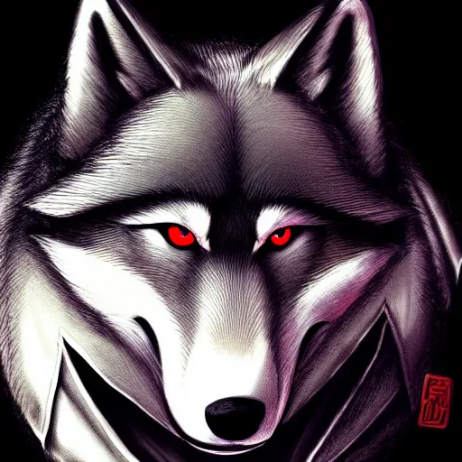 Image similar to an anthropomorphic wolf in a black doublet looking out over the hills, red eyes, artstation hq, stylized, sharp focus, concept art, furaffinity fursona, furry, anthropomorphic, digital art by ayami kojima