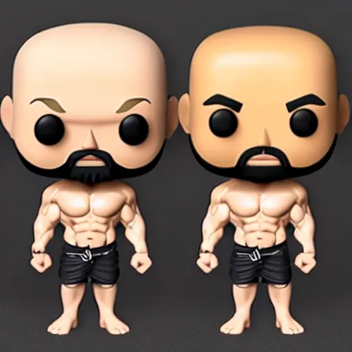 Prompt: TechnoViking male with no shirt, large muscles, bald head, extended goatee, necklace chibi as a Funko Pop
