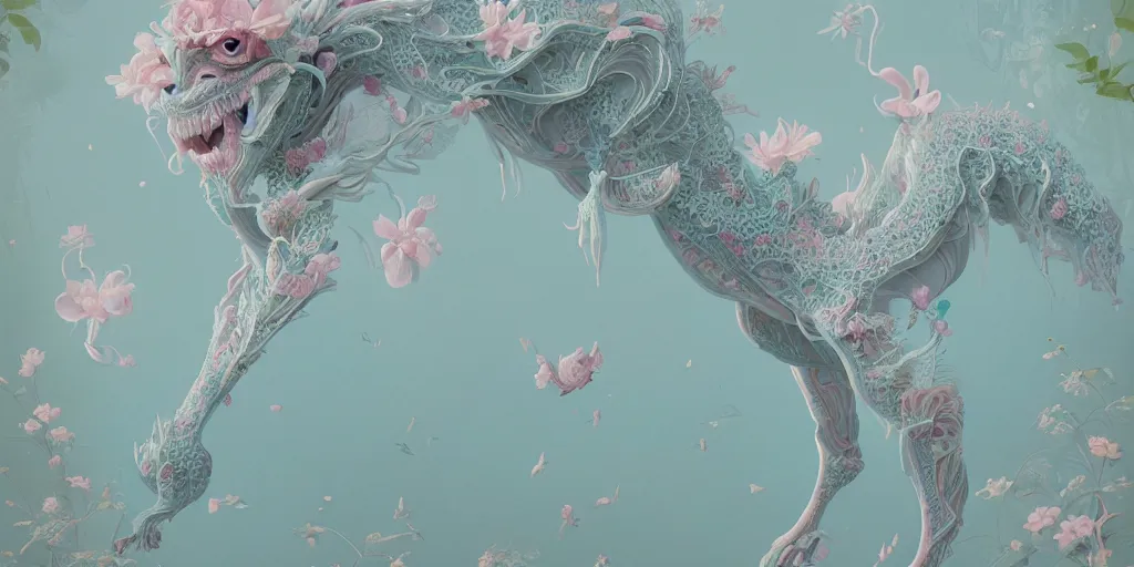 Image similar to breathtaking delicate detailed concept art painting pattern creature, by hsiao - ron cheng, bizarre compositions, exquisite detail, pastel colors, ornate background, 8 k