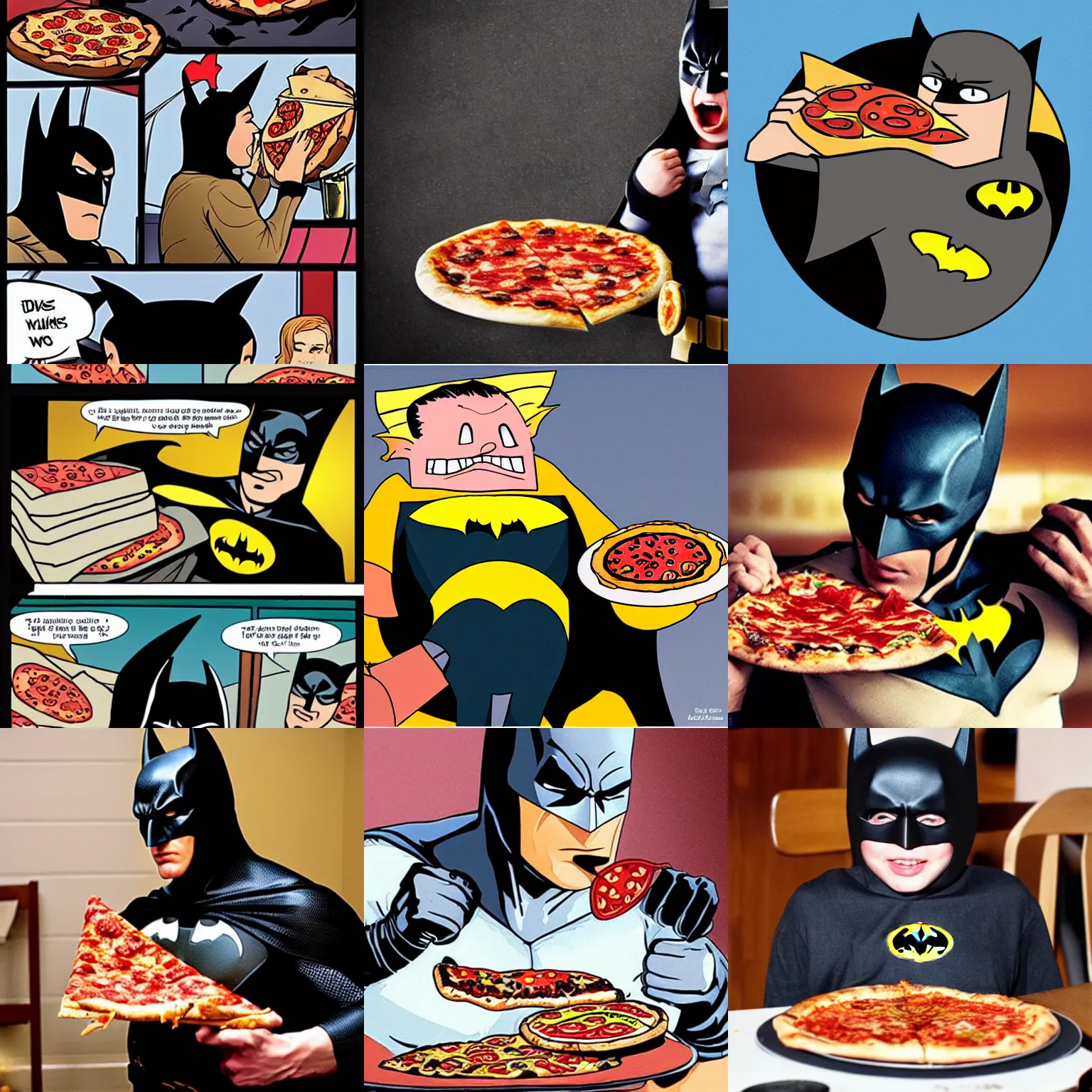 Prompt: batman biting pizza