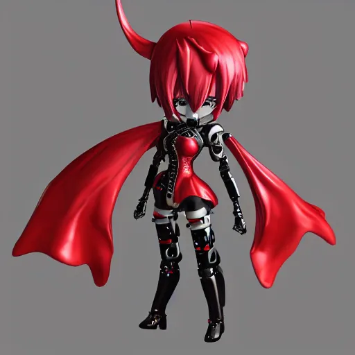 Image similar to cute chibi pvc figure of a robot girl, steampunk knight armor, red and black, energetic, anime, vray