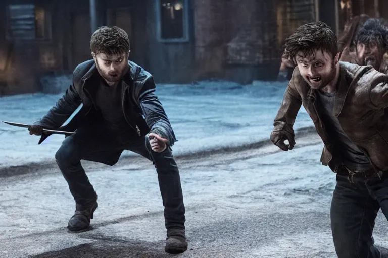 Image similar to Daniel Radcliffe as Wolverine in 'Logan 2' (2023), movie still frame, promotional image, imax 70 mm footage, oscar nominated cinematography, volumetric lighting, 8k resolution