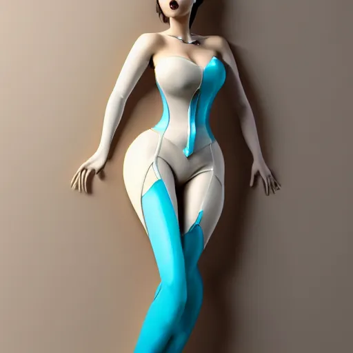 Image similar to an elegant curvy feminine pale goth cutie wearing an elaborate tight latex-nylon-leather white-cyan-gold tube gown, thin waist, cgsociety, photorealistic, sublime comforting ambience, 16k, smooth, sharp focus, trending on ArtStation, volumetric lighting, worksafe