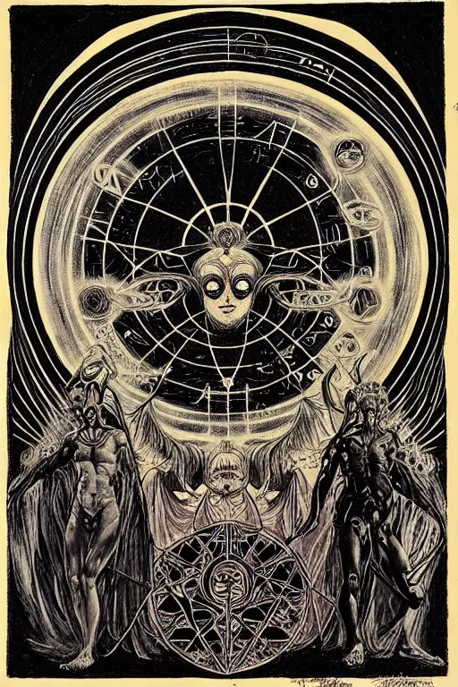 Prompt: occult diagram of the black sun, in the style of gustav moreau, goward, wayne barlowe,  Gaston Bussiere and roberto ferri, composition by austin osman spare