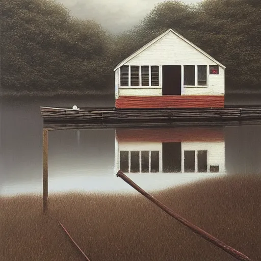 Prompt: boathouse by lee madgwick concept art oil