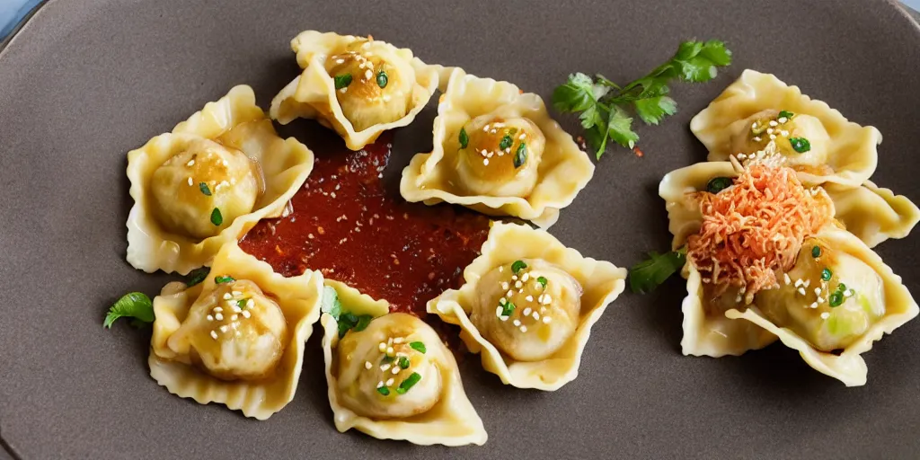 Prompt: japanese fusion cuisine, takoyaki ravioli