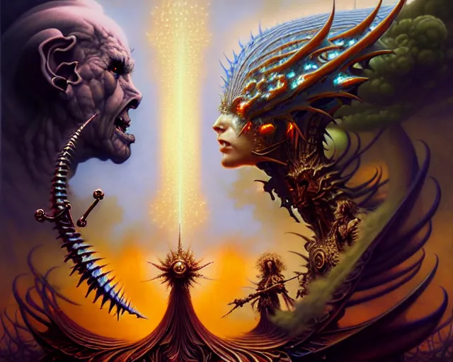 Image similar to the armies of heaven and hell, fantasy character portrait made of fractals facing each other, ultra realistic, wide angle, intricate details, the fifth element artifacts, highly detailed by peter mohrbacher, hajime sorayama, wayne barlowe, boris vallejo, aaron horkey, gaston bussiere, craig mullins